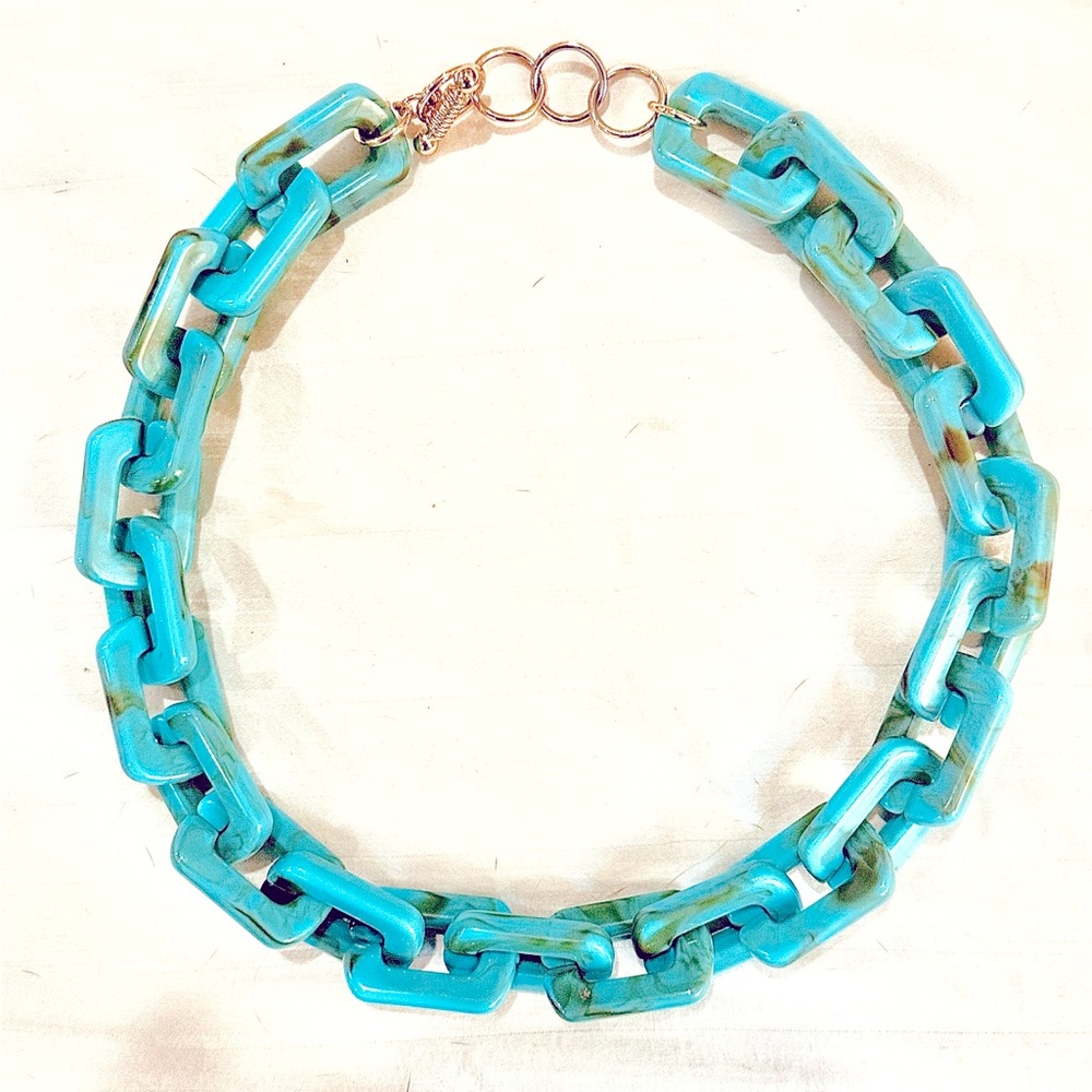 Chunky Acrylic Turquoise Blue Necklace